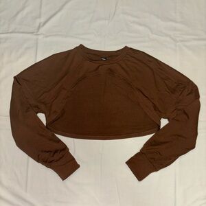 NWOT  Brown open front crop sweatshirt
